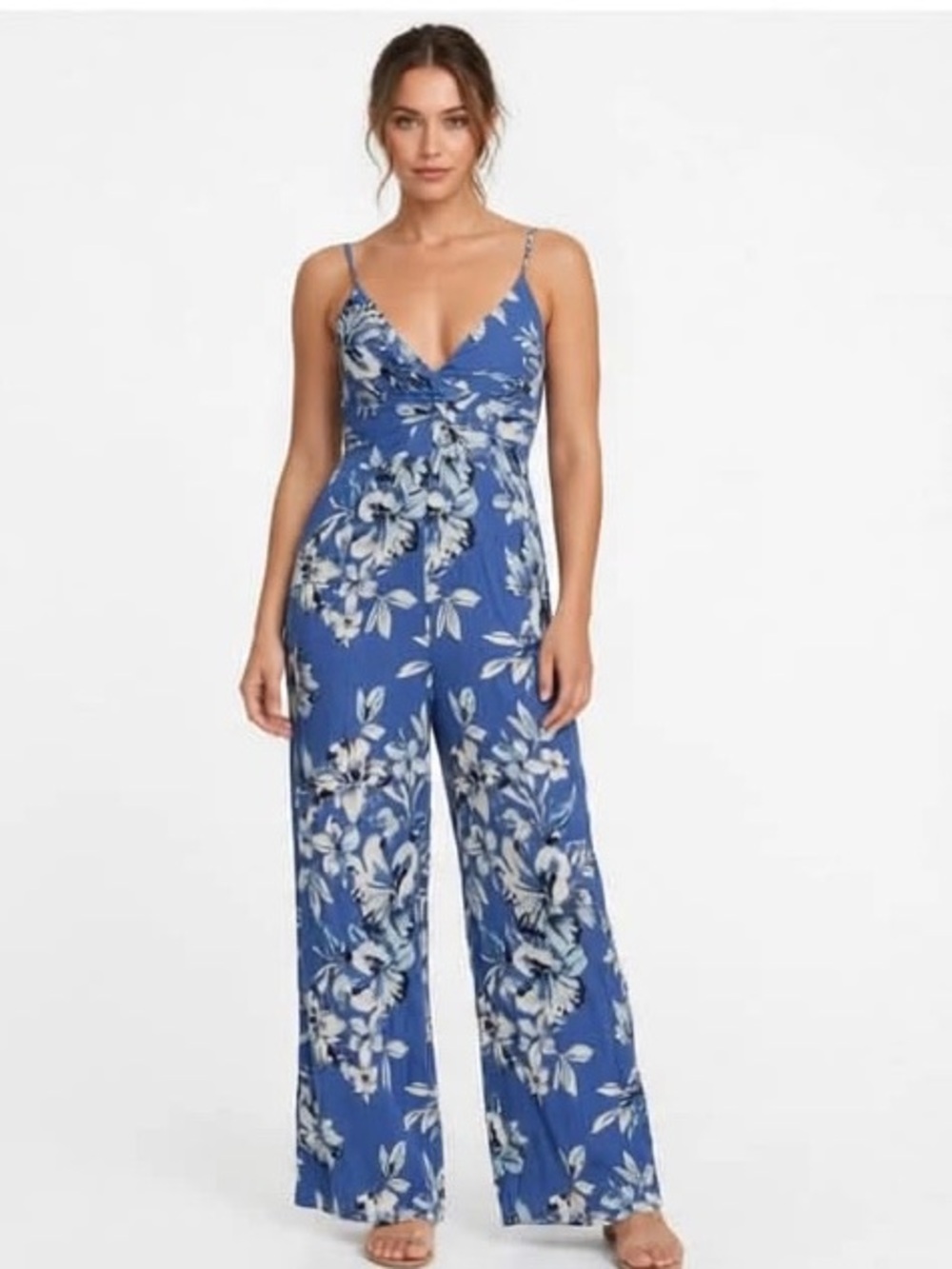 Angie Blue Floral Spaghetti-Strap Jumpsuit